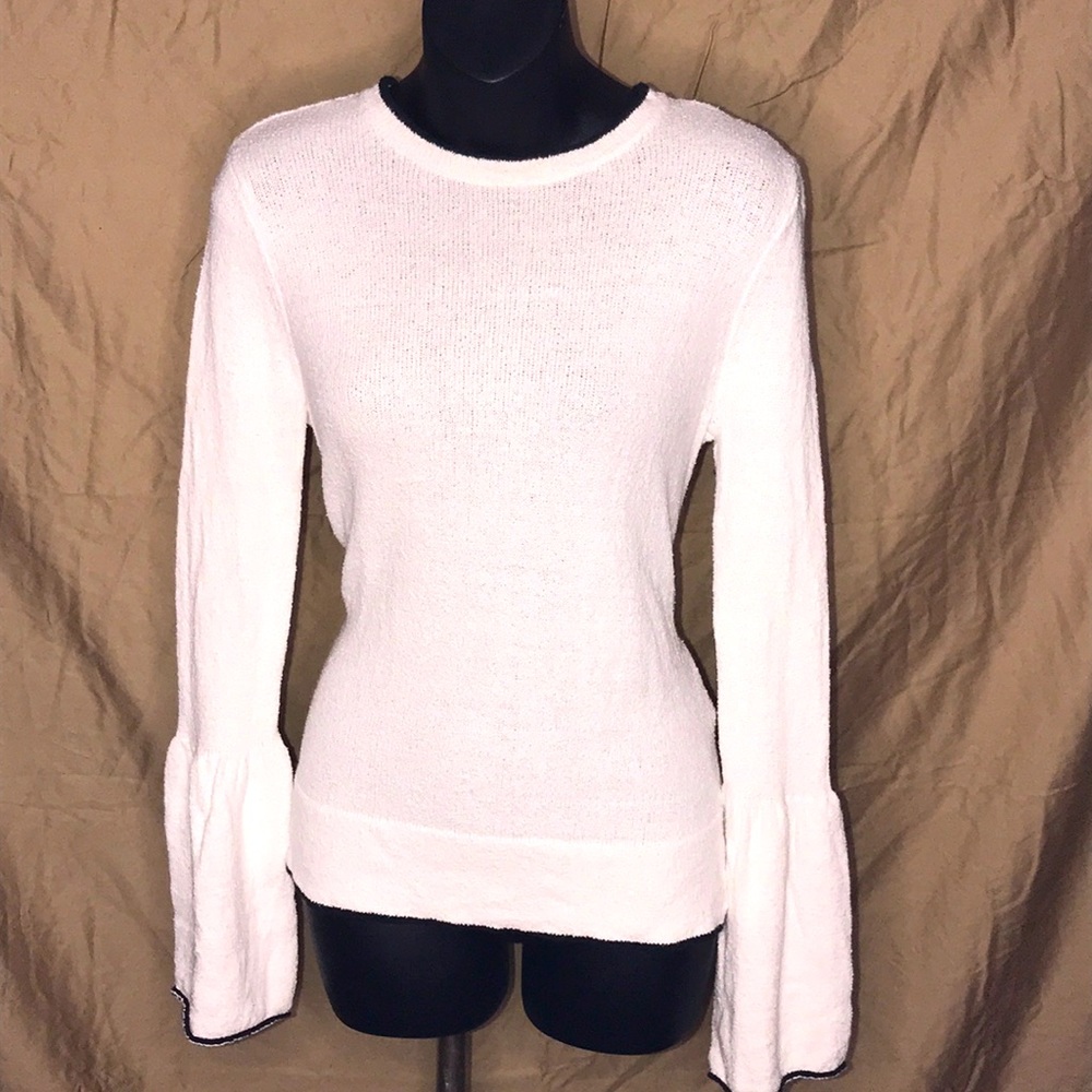 White Sweater w/Bell Sleeves & Black Stripe accent